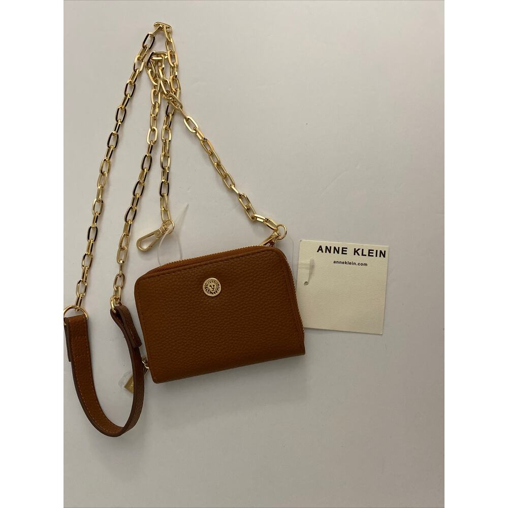 Anne Klein Zip Around Wallet On A Chain, Brown With Gold Accents, NWT